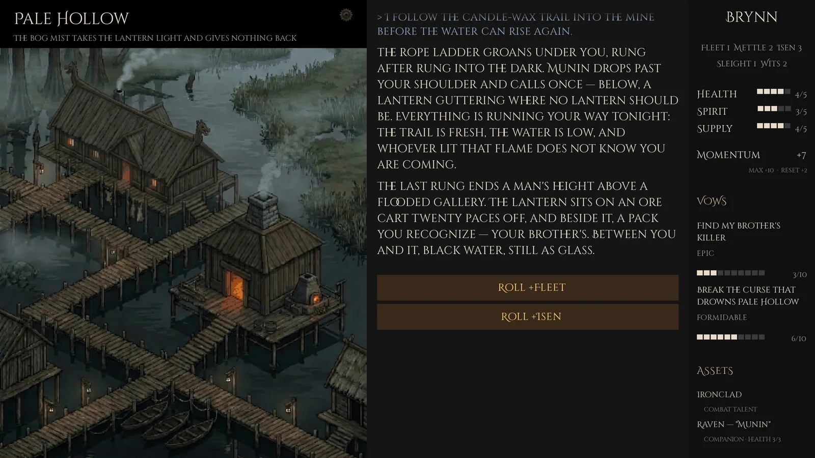 The game in play: a region backdrop with the Machine Game Master's narration beside it.