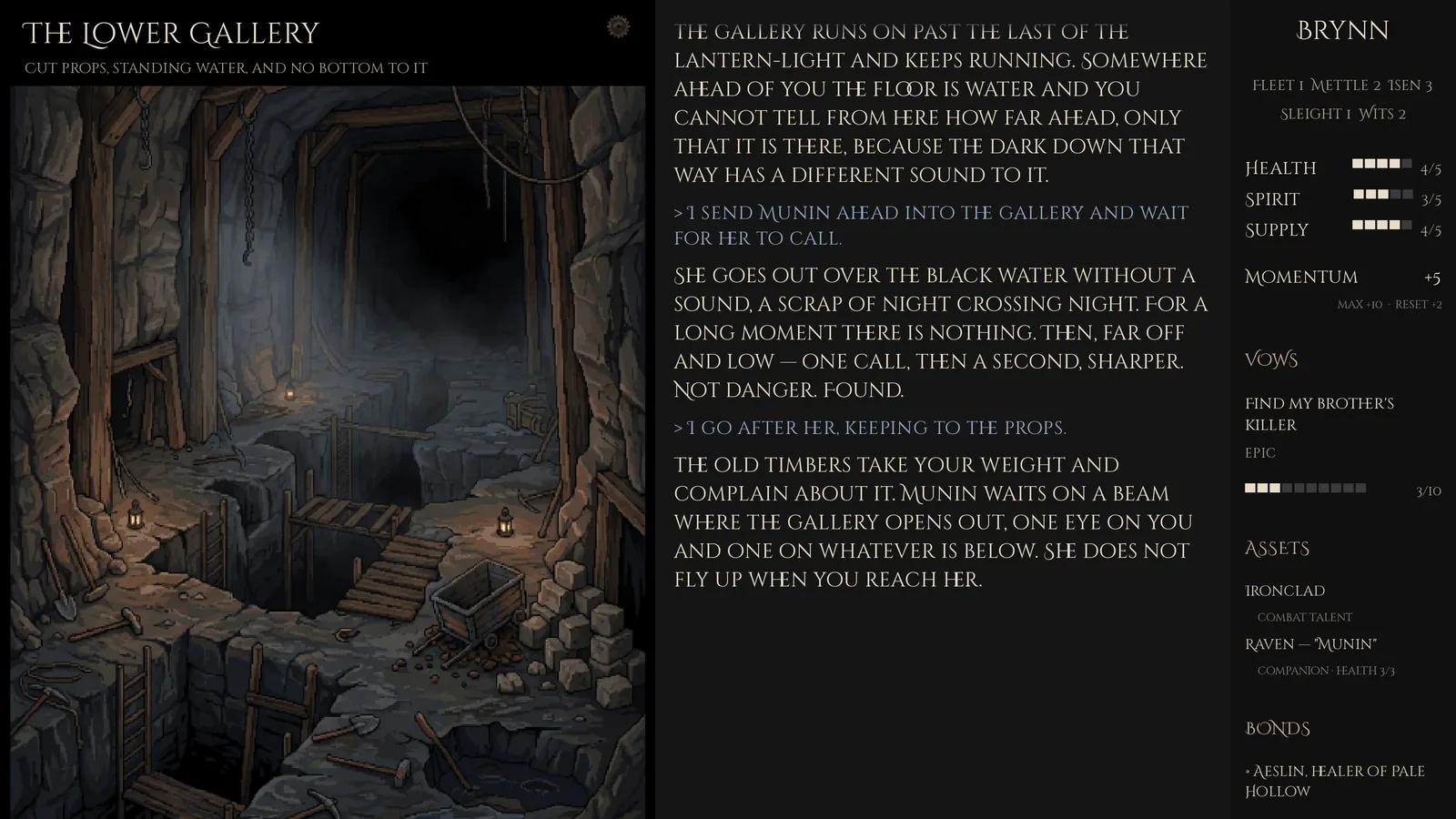 A companion listed beside the character, with its own condition.